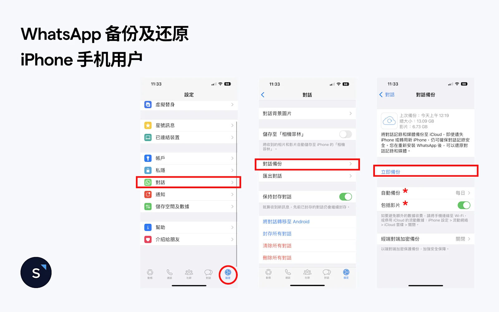 WhatsApp 备份及还原： iPhone