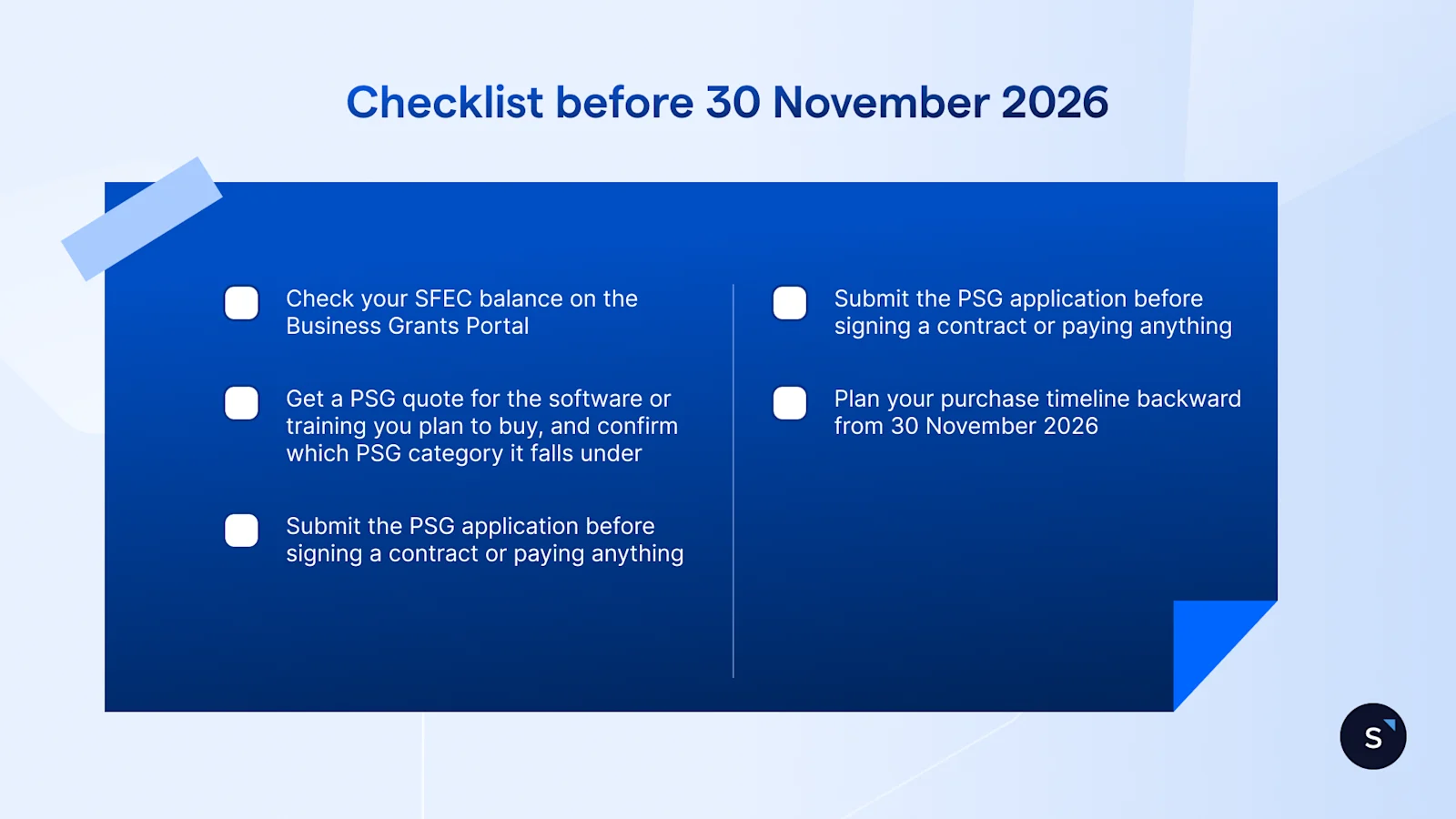 SFEC checklist before 30 Nov