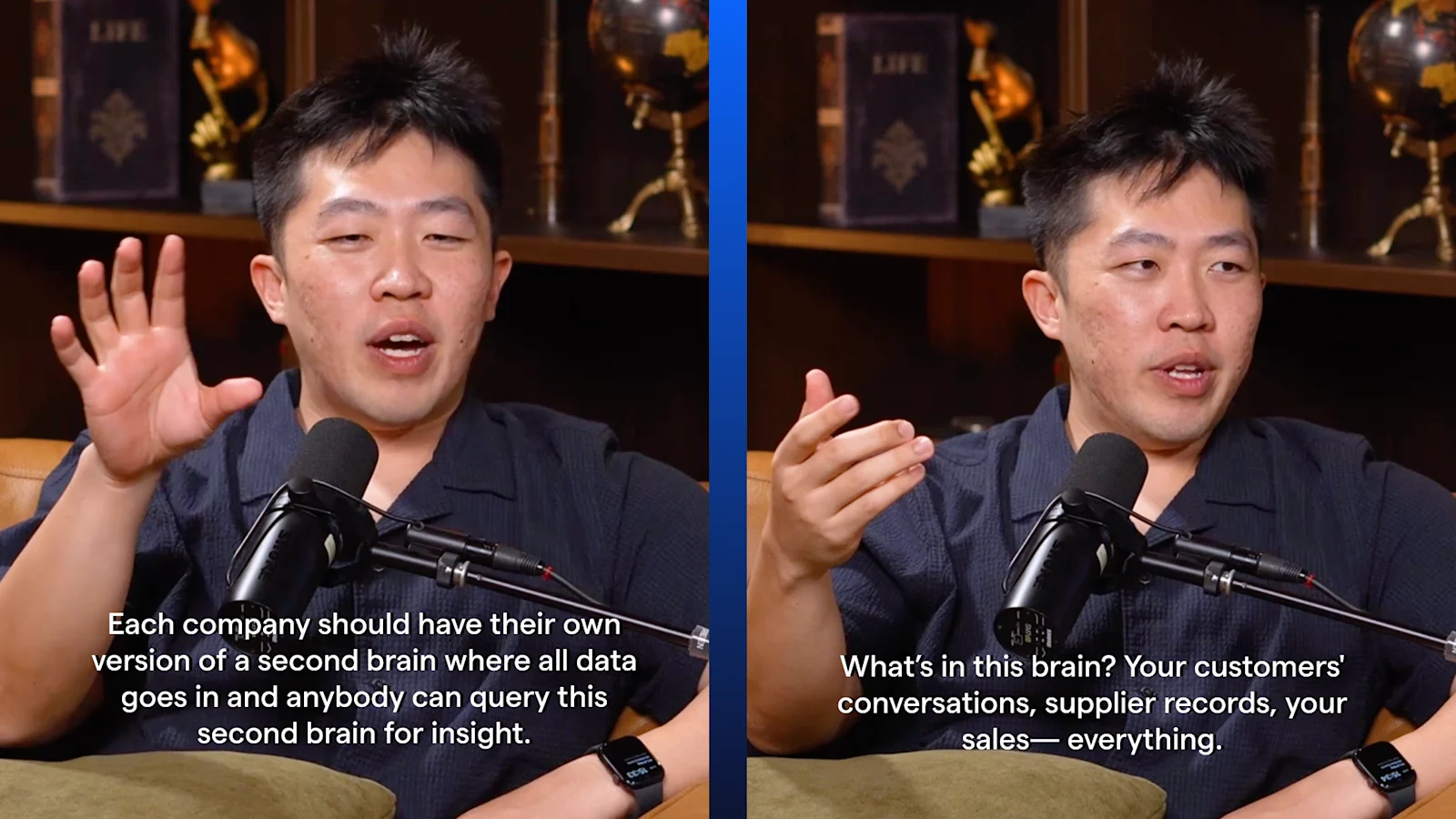 Josh Chan of ErgoTune sharing what goes into the second brain of a company: customer conversations, supplier records, sales, and more