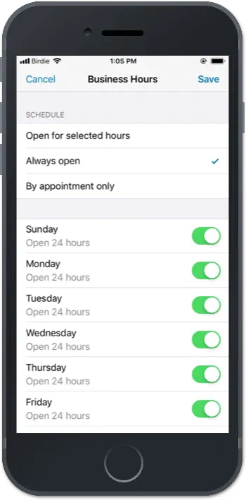 business timings settings on WhatsApp Business
