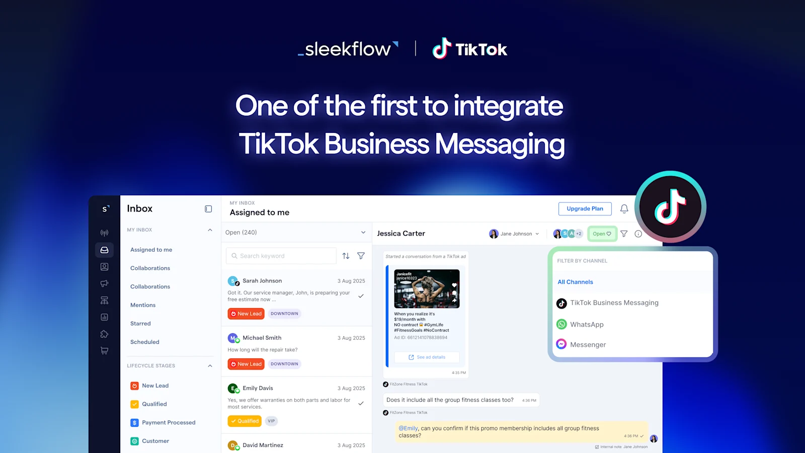 SleekFlow support TikTok Business Messaging API integration: turn TikTok views and conversations into conversions with AI