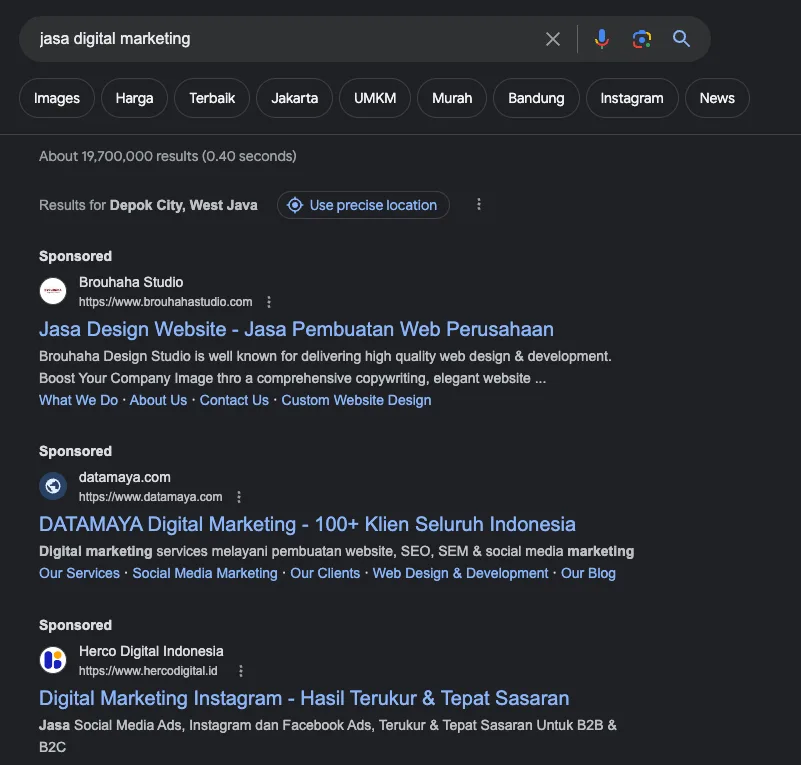 Contoh Google Ads Text