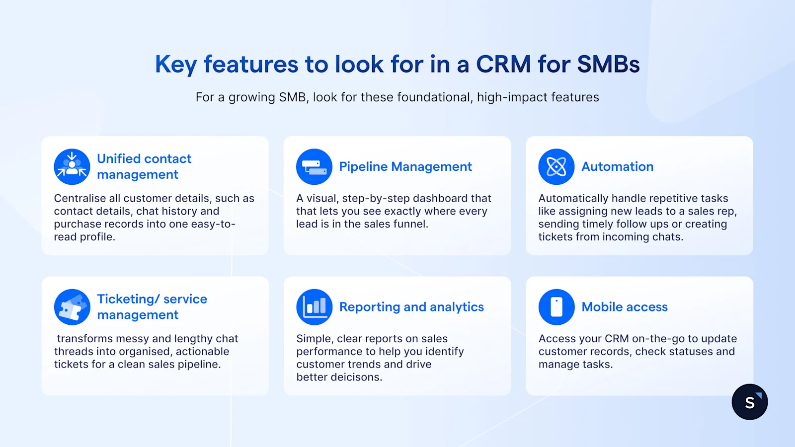 six key features to look for in a CRM for SMBs