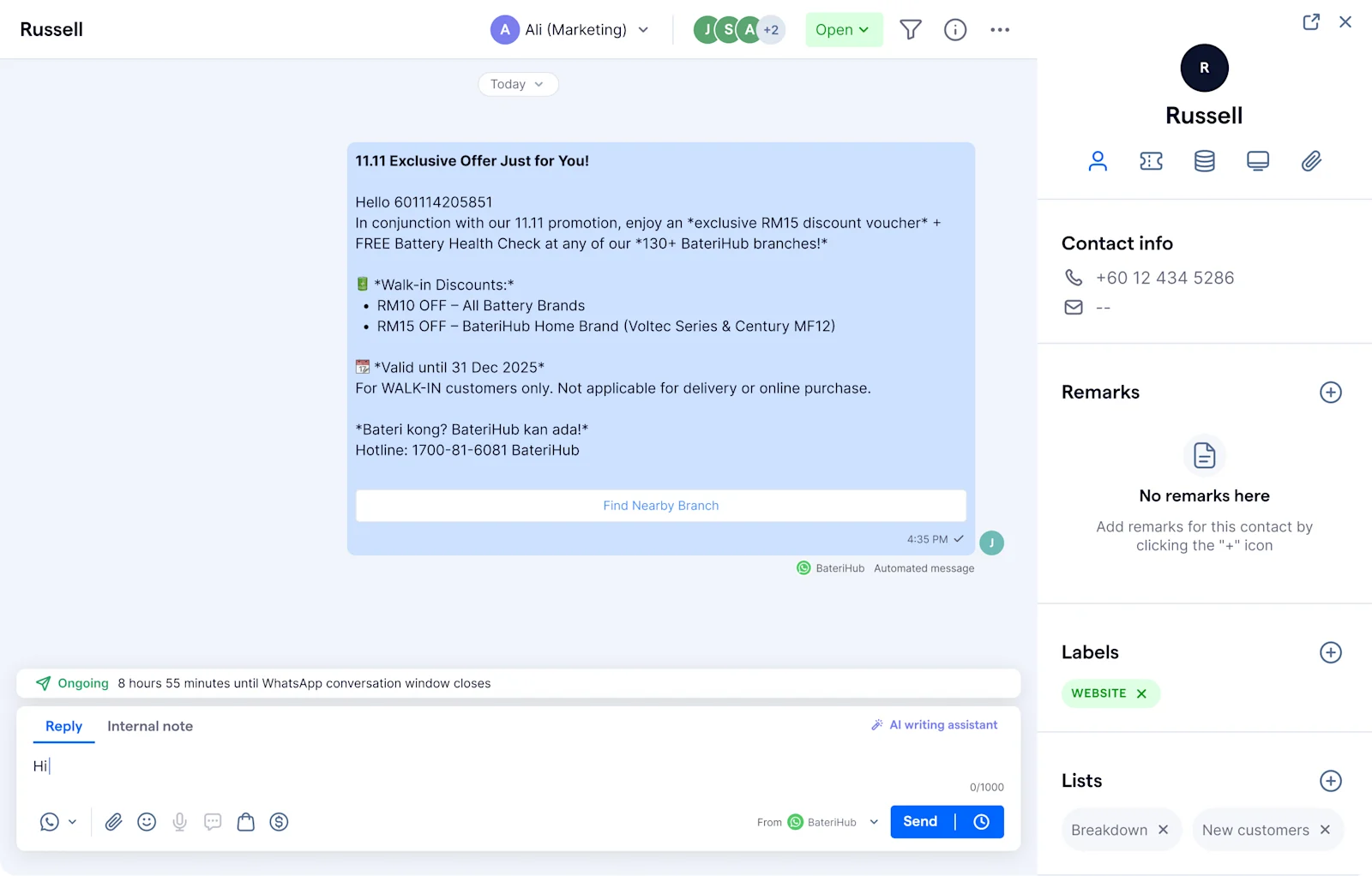 BateriHub using SleekFlow to reengage customers