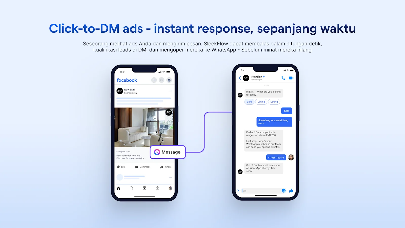 Click to dm ads instant response dengan SleekFlow