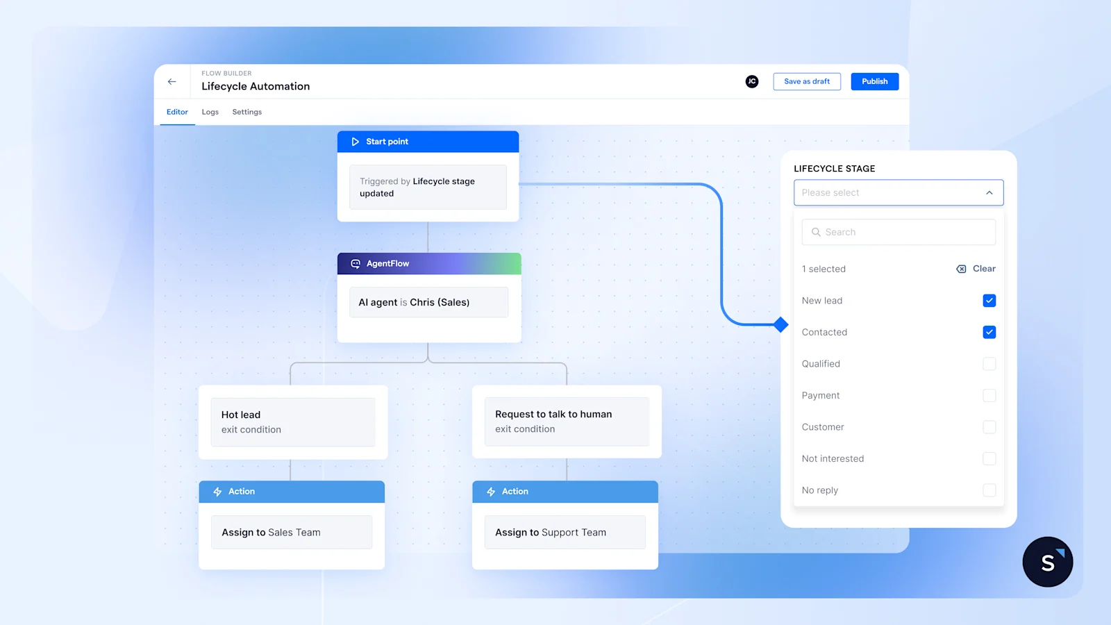 EN/AI chatbot managing customer chats from early lifecycle stages