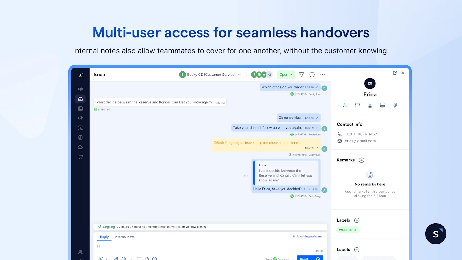 Infinity8 using a shared inbox to collaborate among team members