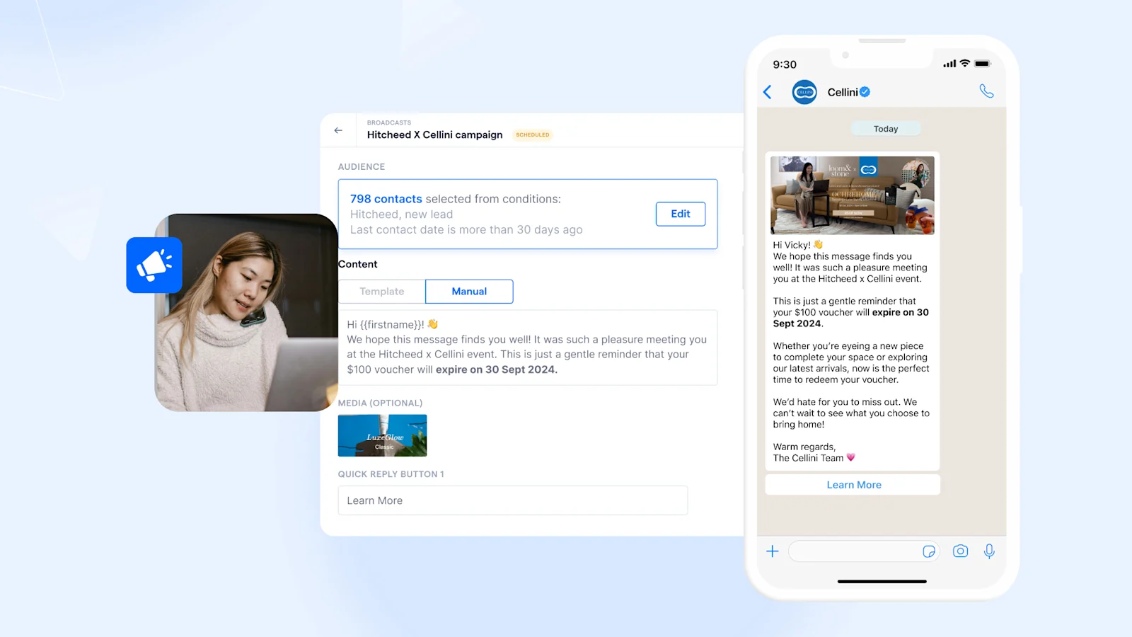 Cellini Singapore using SleekFlow for their broadcast campaign and getting more conversions