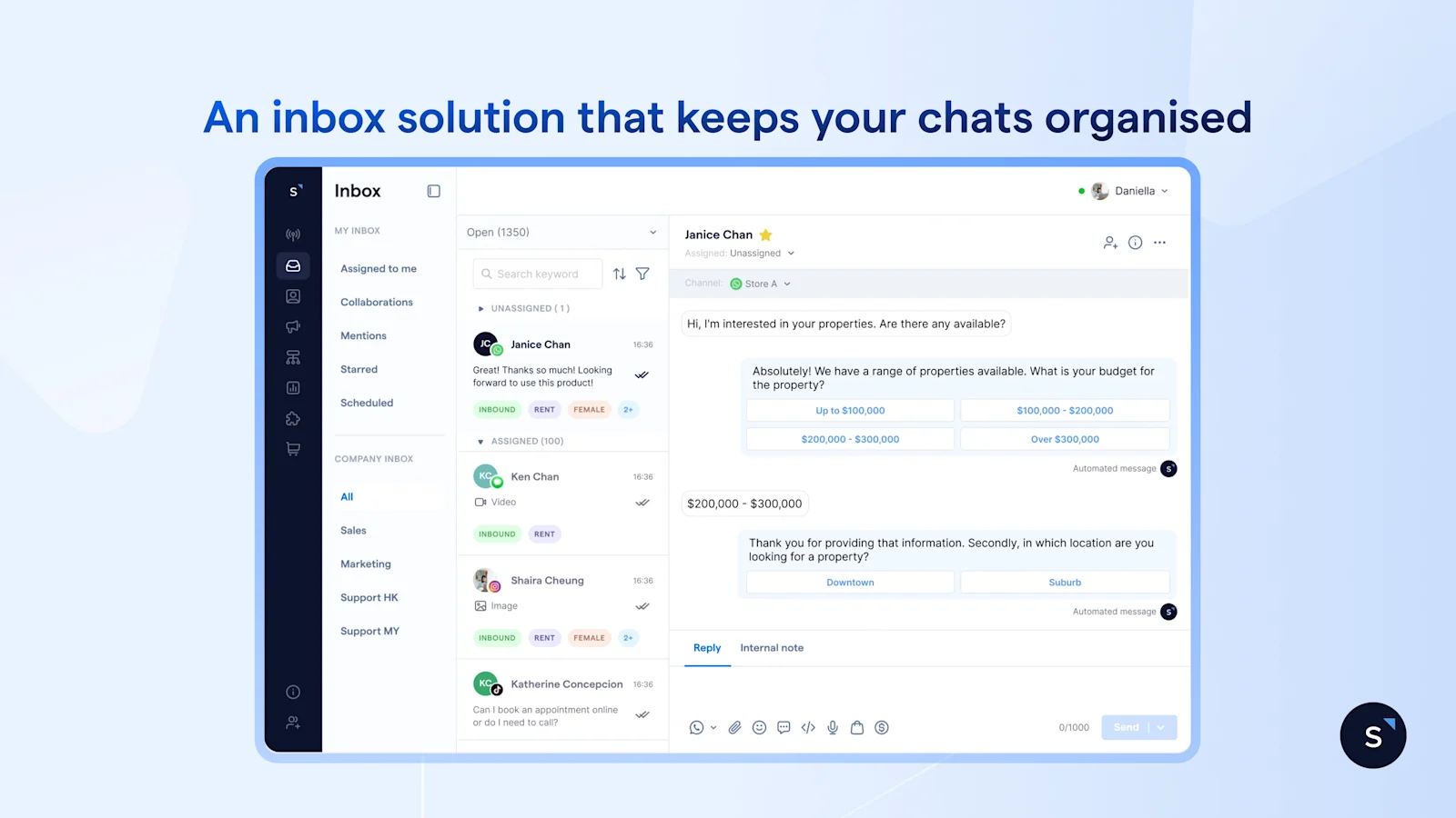 Alternative to pinned chats WhatsApp. A shared inbox 