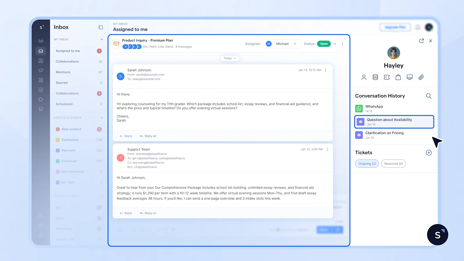 email channel - contact record (sales)