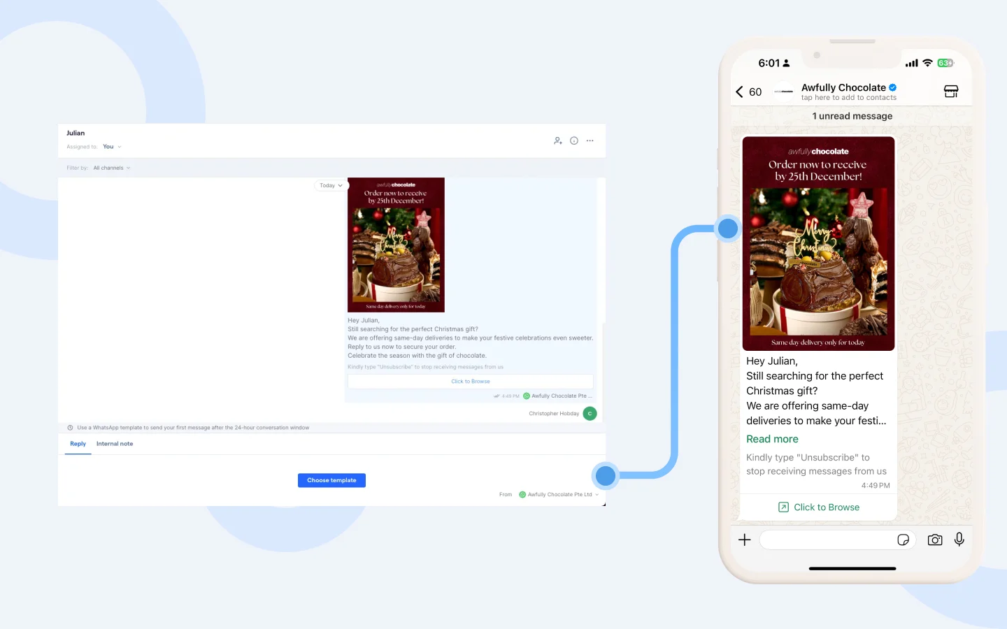 awfully chocolate using sleekflow to send promotional messages on whatsapp