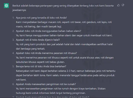 chatgpt customer service - contoh template faq