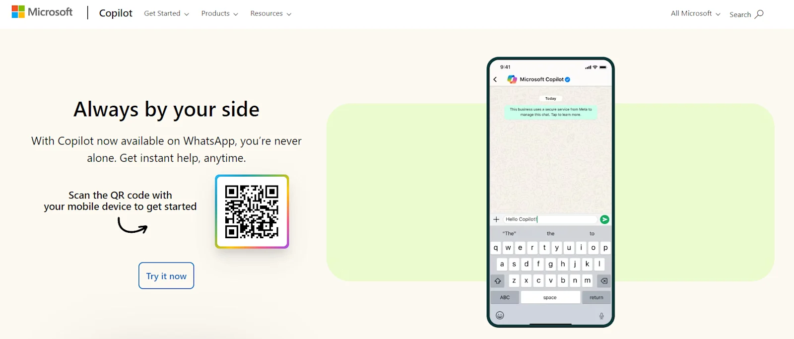 Scan the QR code to chat with Microsoft Copilot on WhatsApp