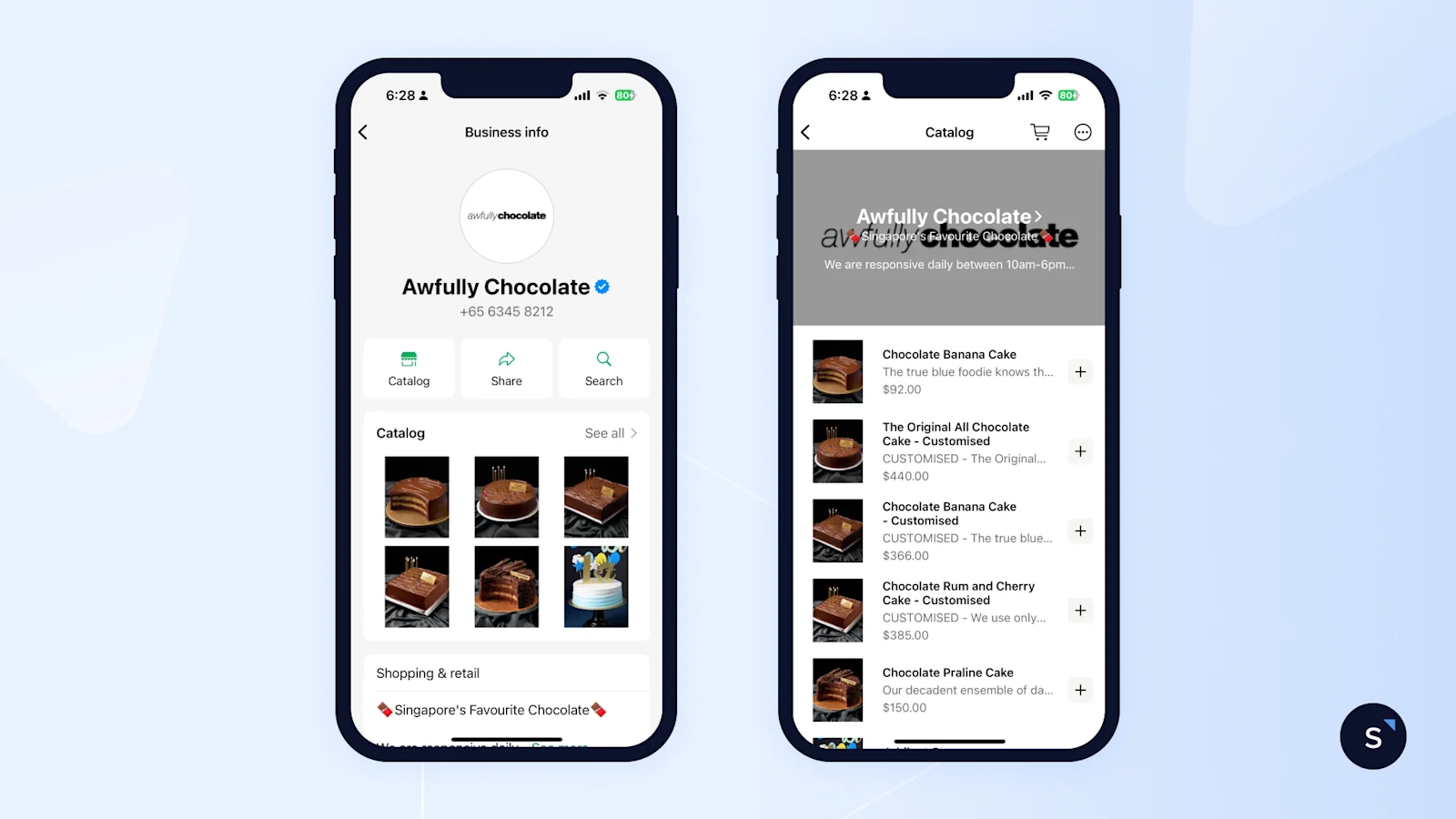 WhatsApp catalogue example from SleekFlow client Awfully Chocolate