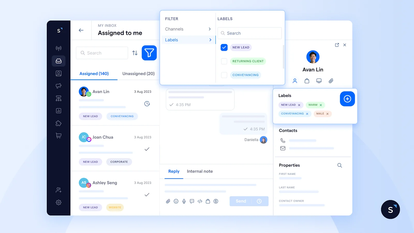 Screenshot of SleekFlow social CRM adding labels to contacts 