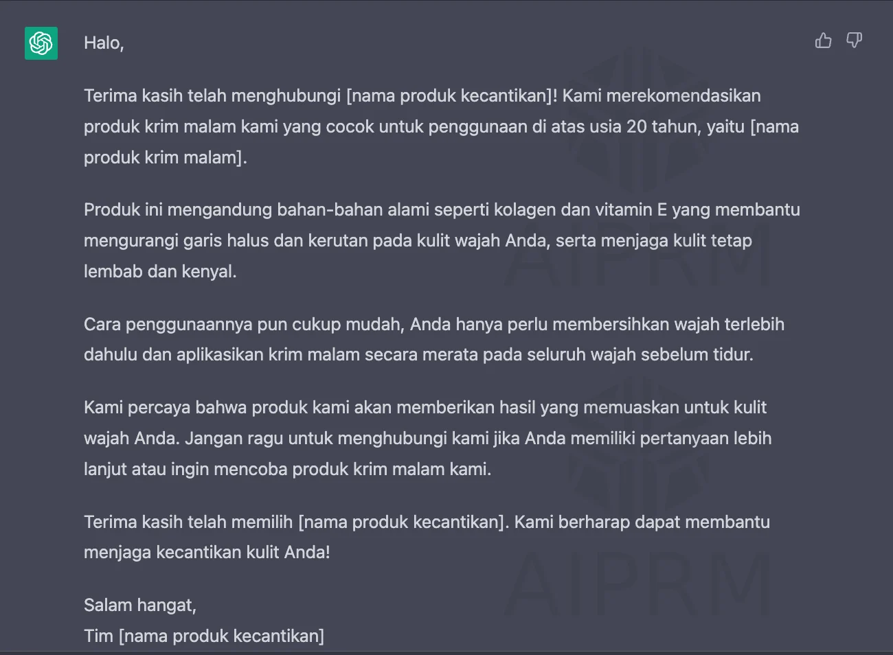 jawaban chatgpt untuk produk kecantikan