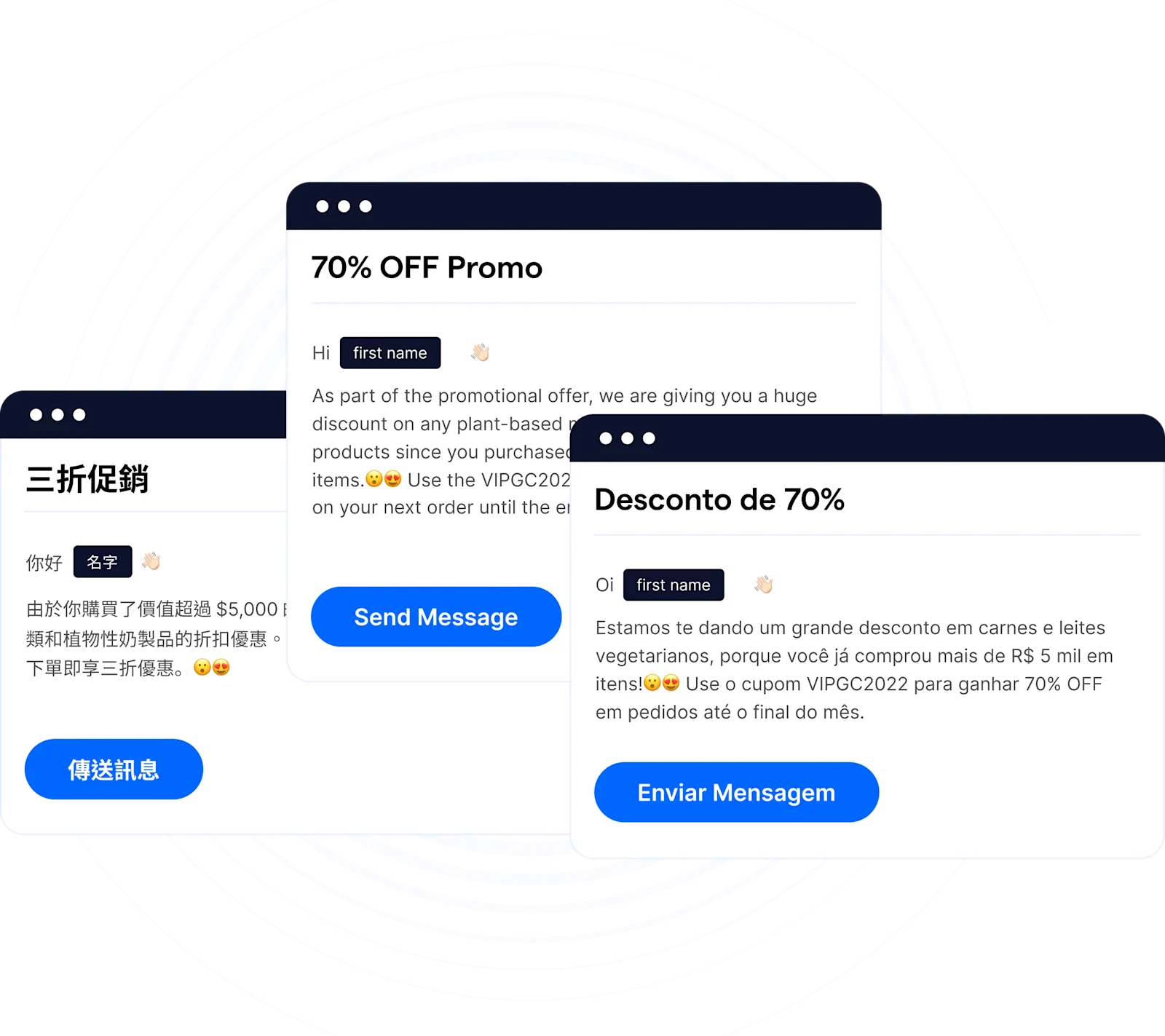 multilingual discount offers on various messaging platforms
