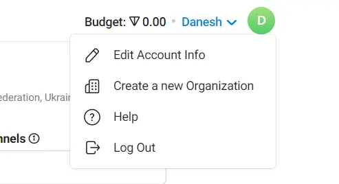 dropdown menu with account management options available