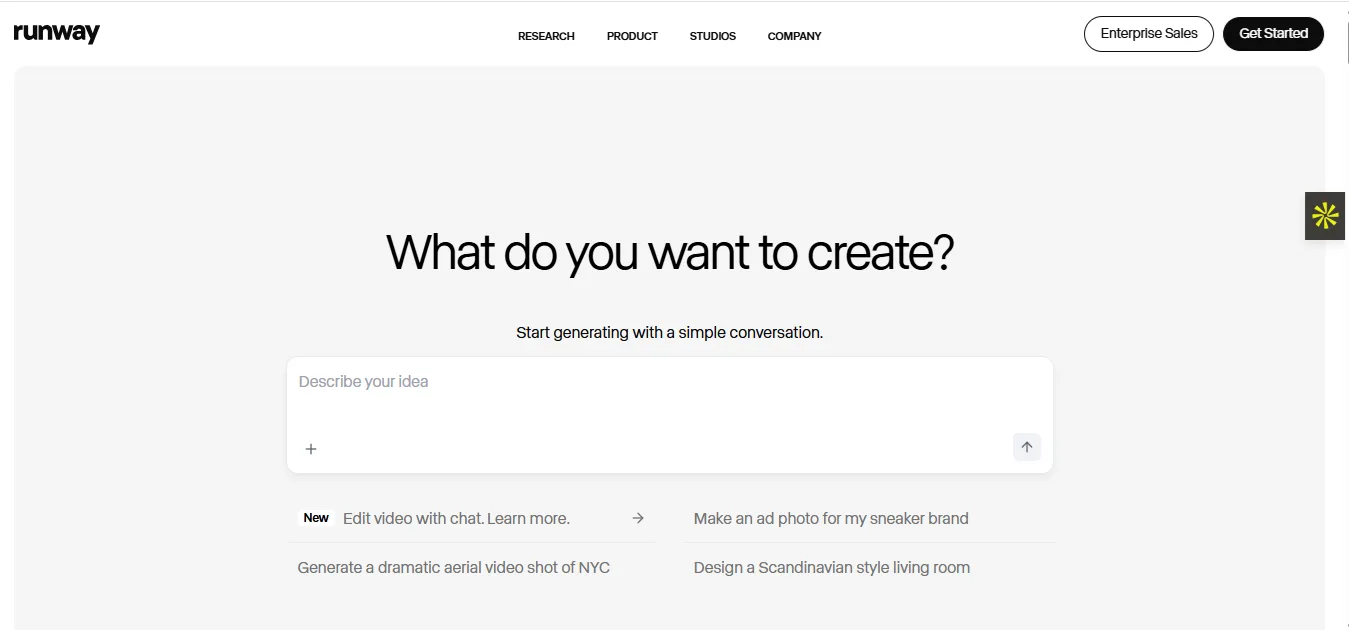 Runway ML home page