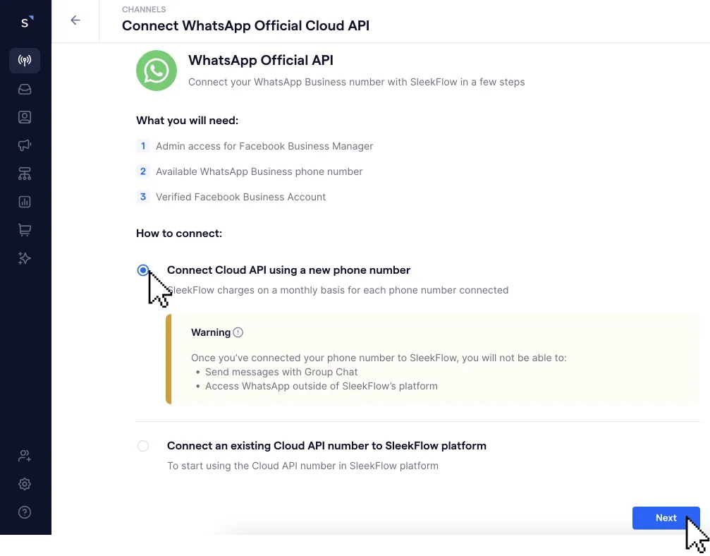 sleekflow whatsapp api connection setup instructions