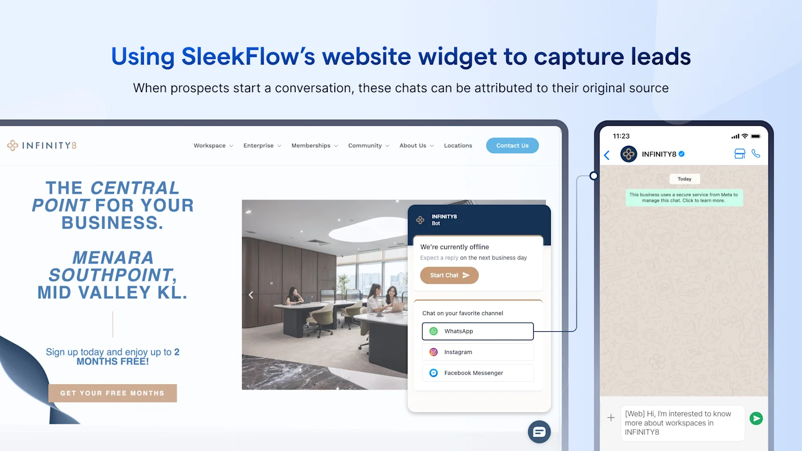 Infinity8 using sleekflow website widget to capture leads