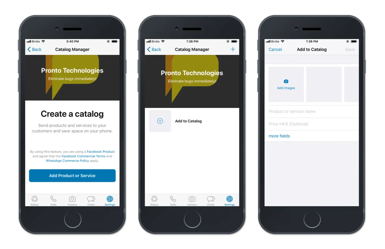 WhatsApp Catalog example on mobile app