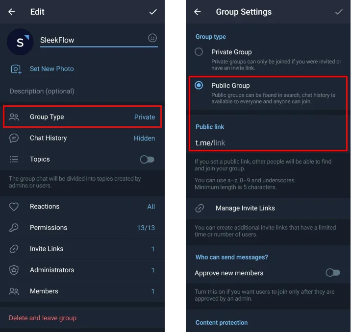 How to generate a Telegram Group Link or Telegram Channel Link