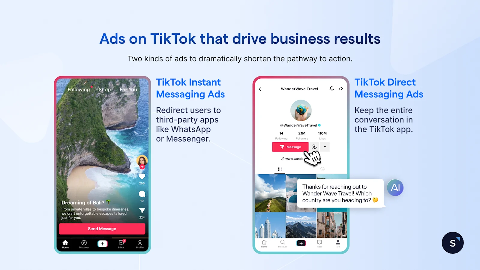 Screenshot of travel business connecting SleekFlow to TikTok to use instant messaging ads and direct messaging ads