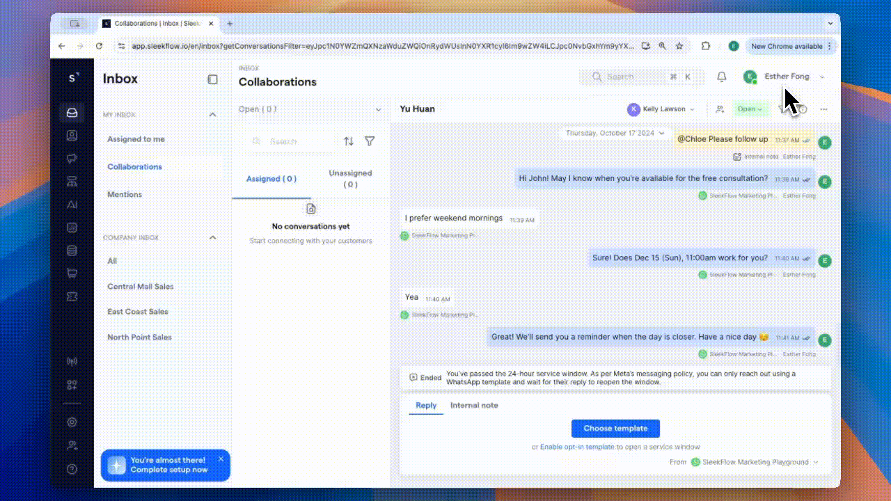 SleekFlow dedicated collaborations inbox