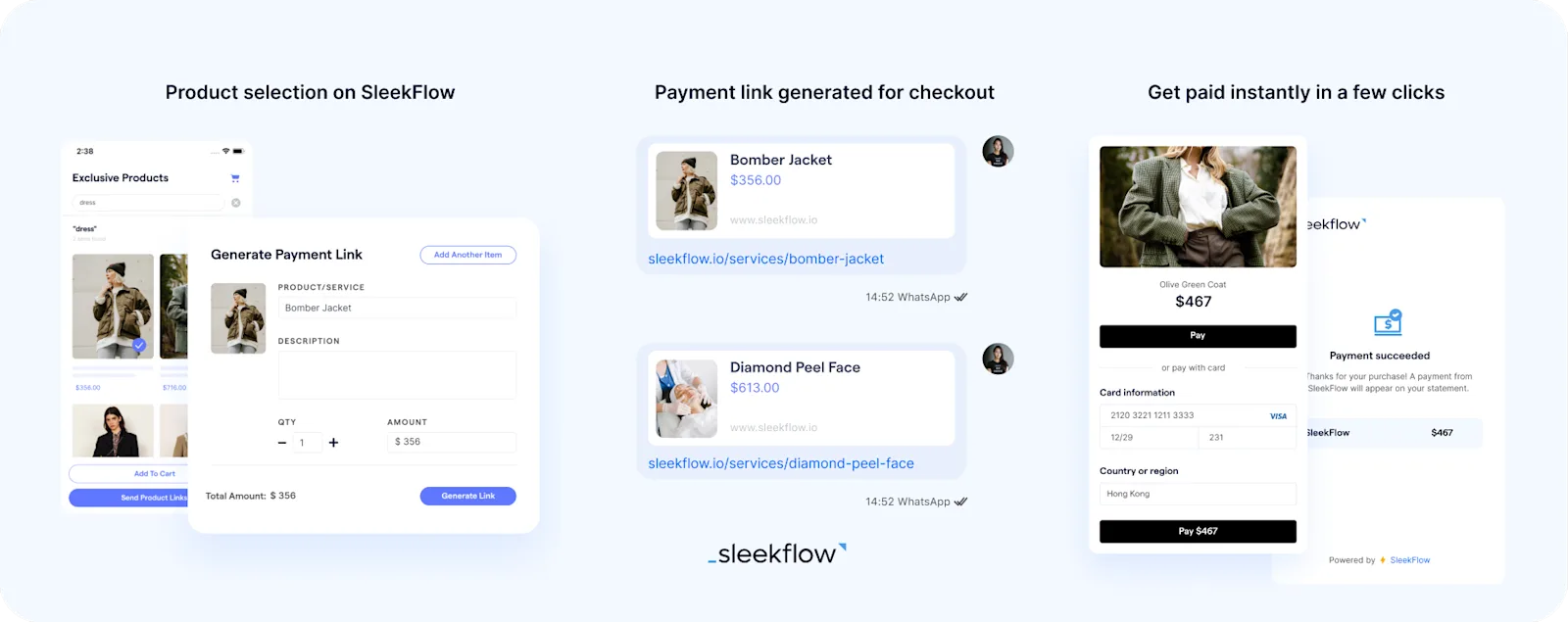 Aliran pembayaran dengan menggunakan pautan pembayaran SleekFlow