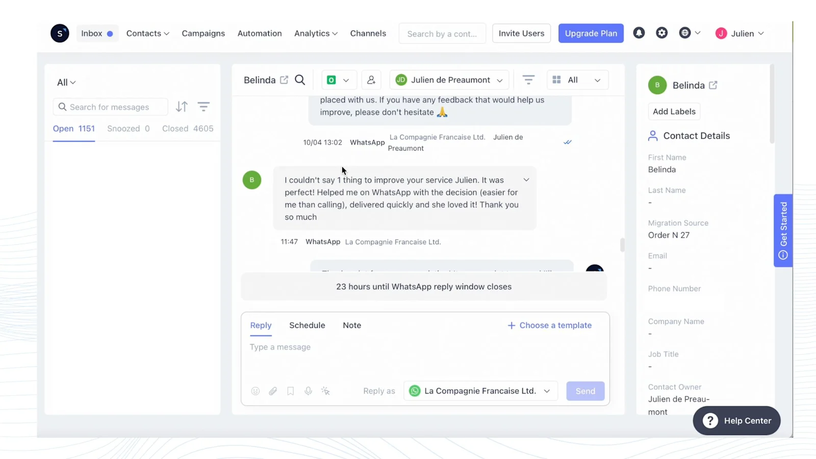 Le Dessert automates WhatsApp messages on SleekFlow