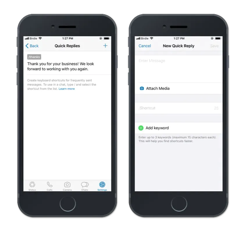 Exemplo de respostas rápidas no WhatsApp para empresas