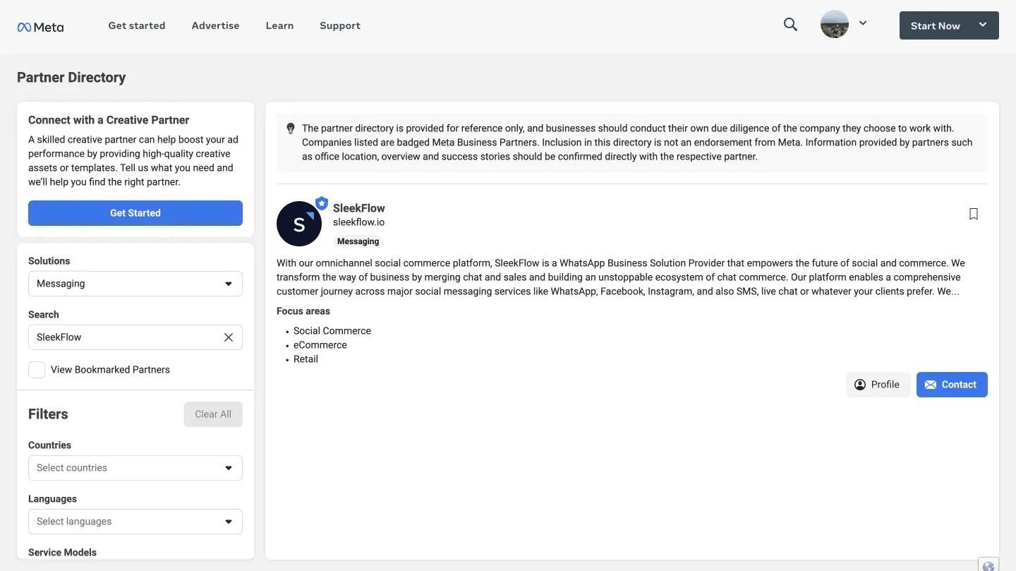 sleekflow listed in meta's partner directory for messaging solutions