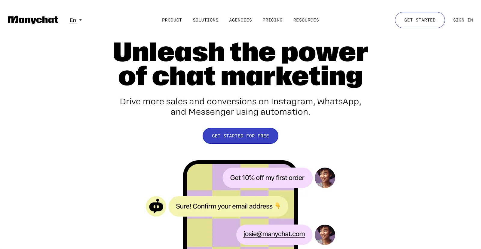 Homepage dari manychat