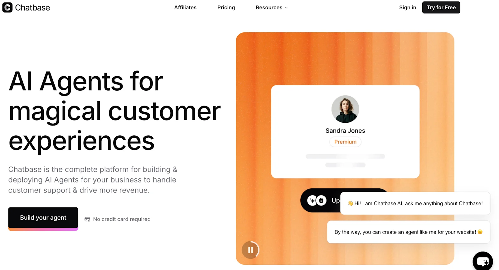 Homepage dari chatbase
