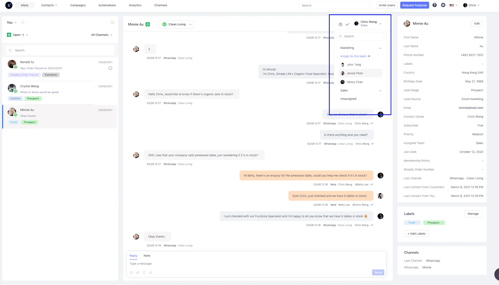 Esempio di WhatsApp Manager