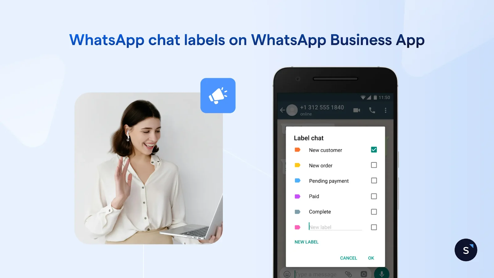 Screenshot showing WhatsApp chat labels in Whatsapp Business