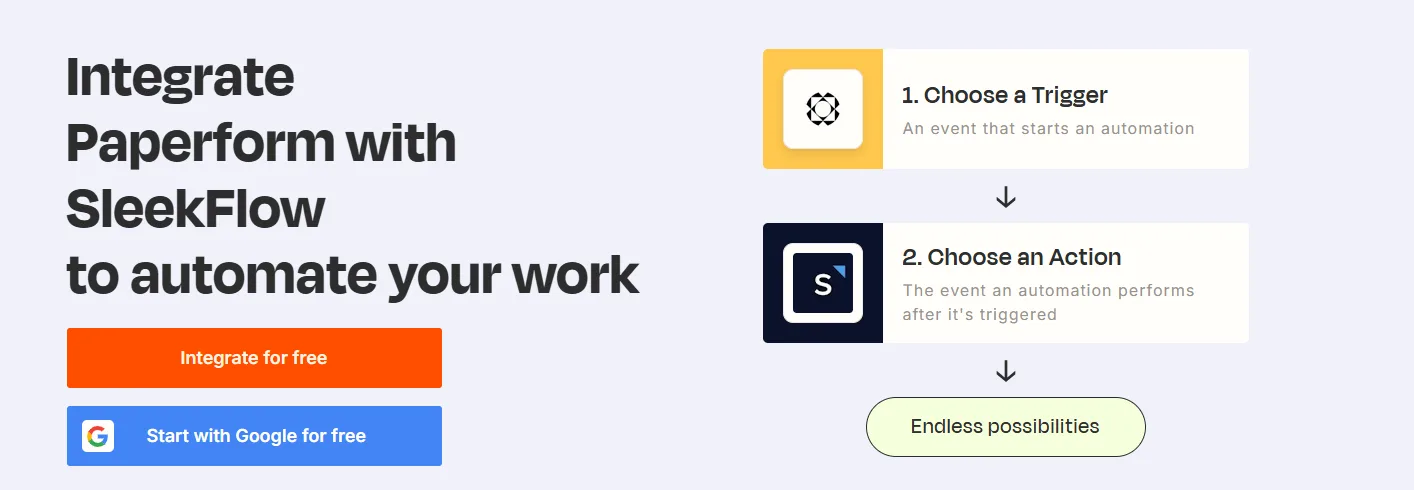  integration setup for paperform with sleekflow instructions shown