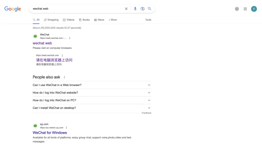Google search WeChat Web