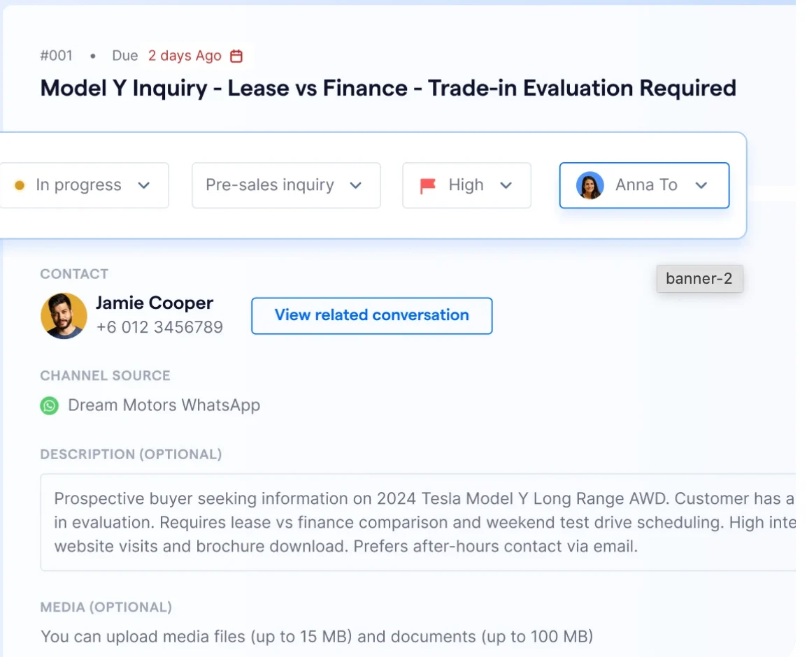 Contoh penugasan agen melalui fitur dashboard ticketing SleekFlow