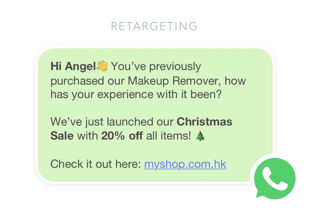 example of retargeting message on WhatsApp
