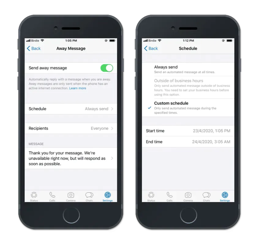 Exemplo de mensagem de ausência no WhastApp para empresas
