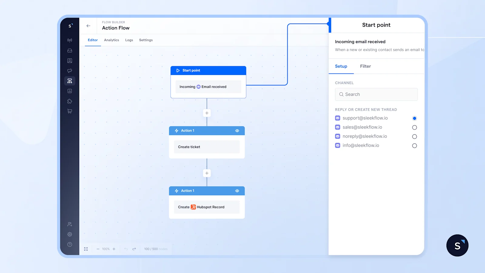 email channel - create ticket flow (support)