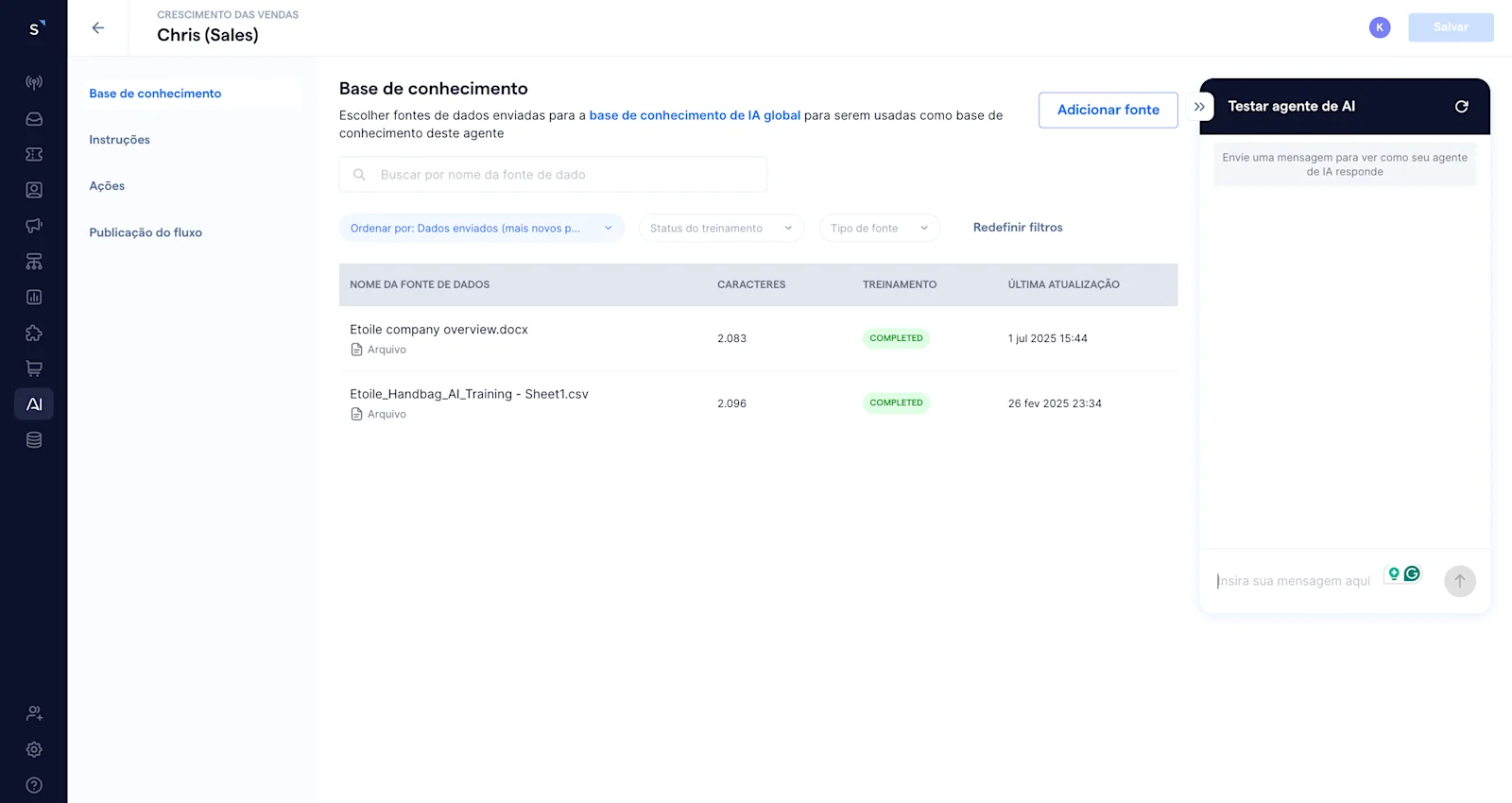 Base de conhecimento agente de IA
