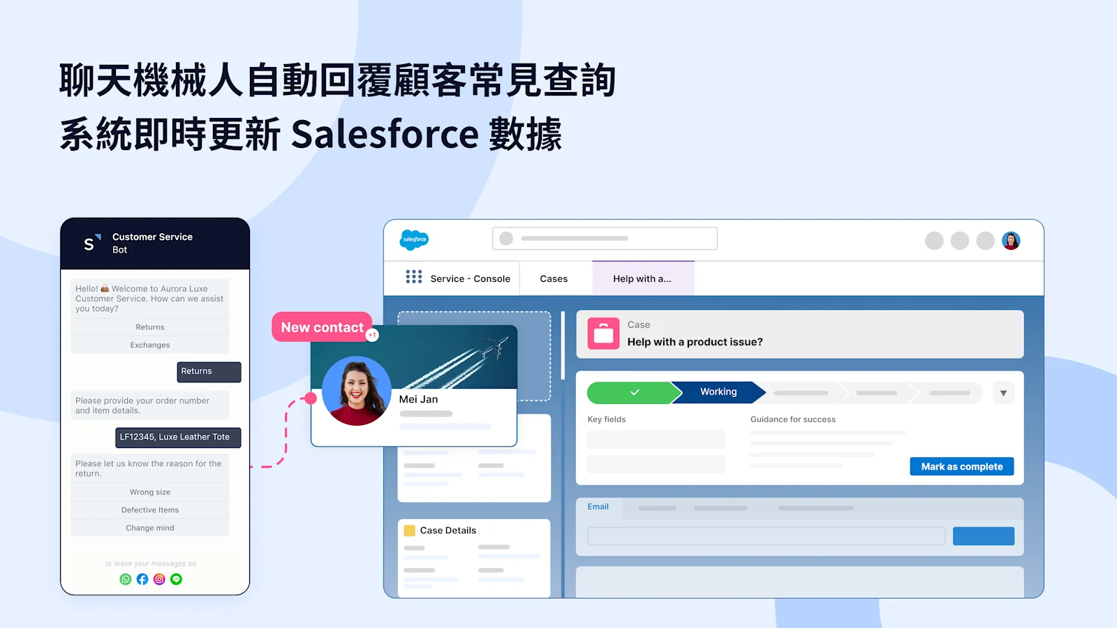 聊天機械人自動回覆顧客常見查詢 系統即時更新 Salesforce 數據