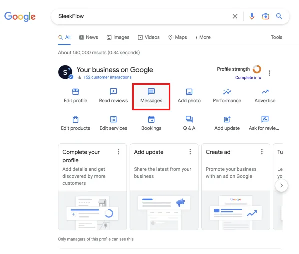 Click on 'Messages' settings on your Google Business profile