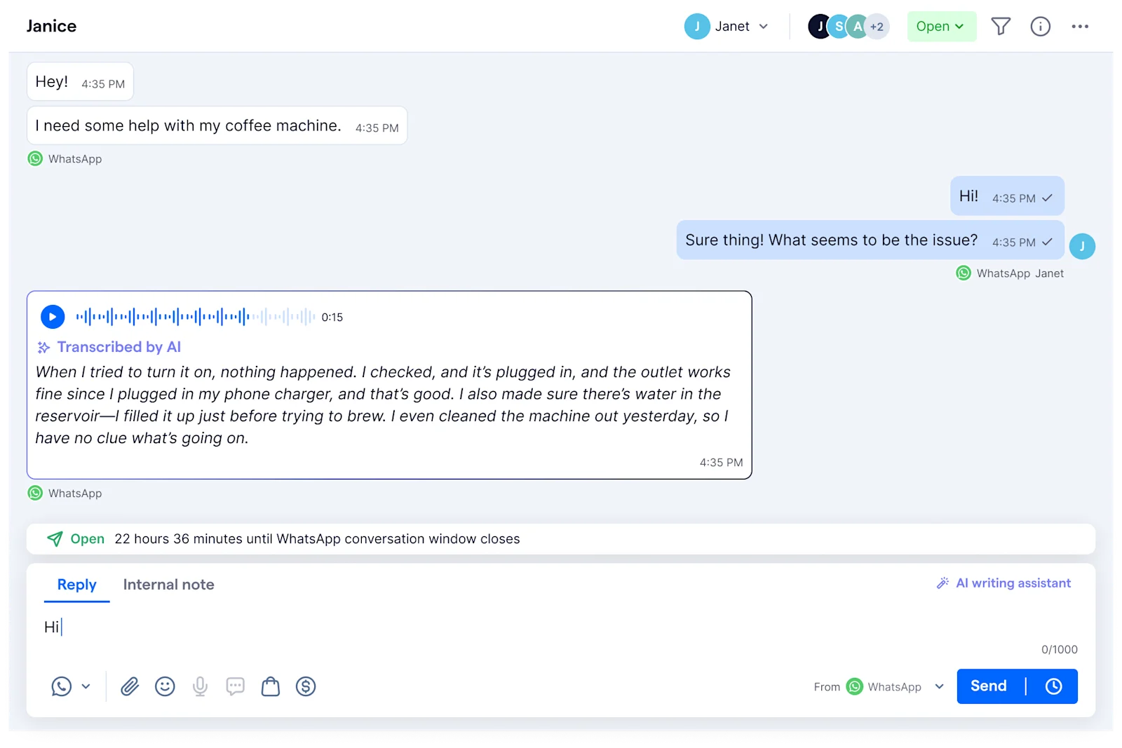 SleekFlow AI transcribes audio messages.