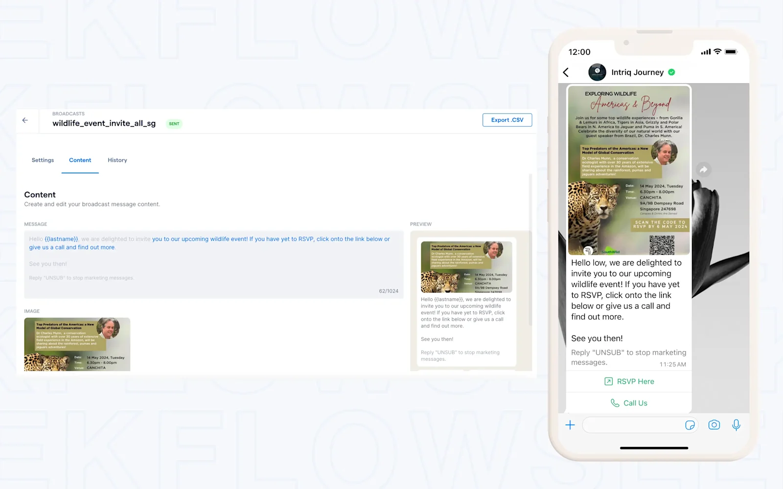 intriq journey using whatsapp interactive message for event broadcast