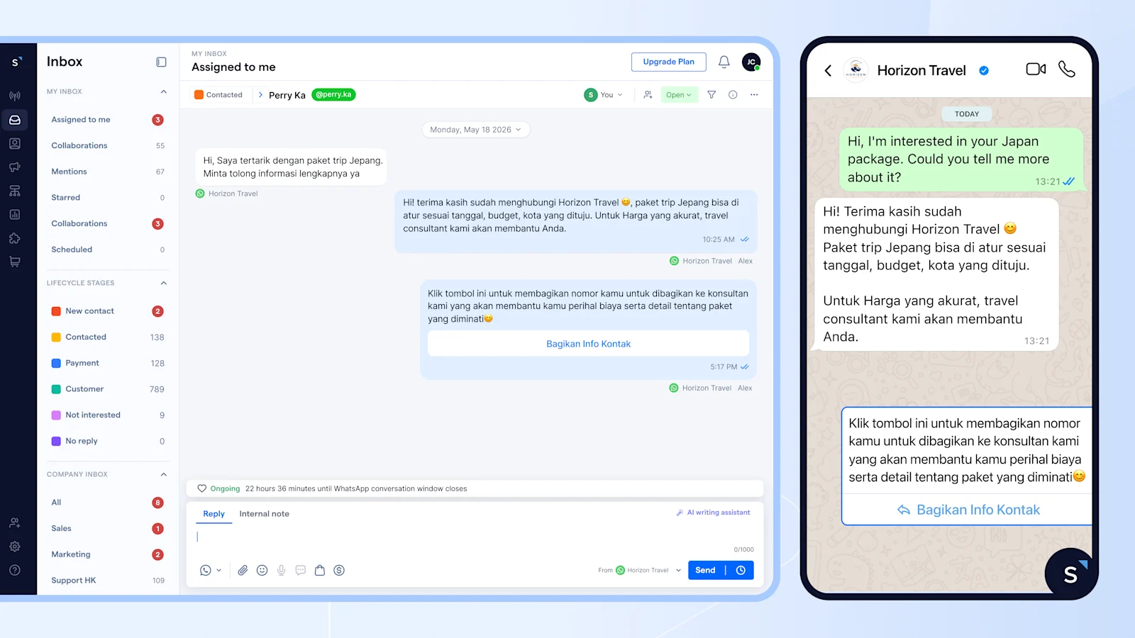 Cara Membagikan Info Kontak dengan tombol Share Contact Info