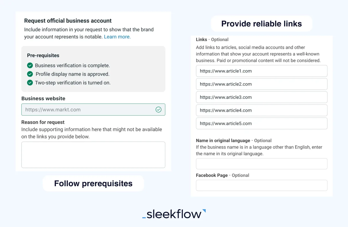 اعرض روابط إضافية للتحقق من هويتك على واتساب أعمال
